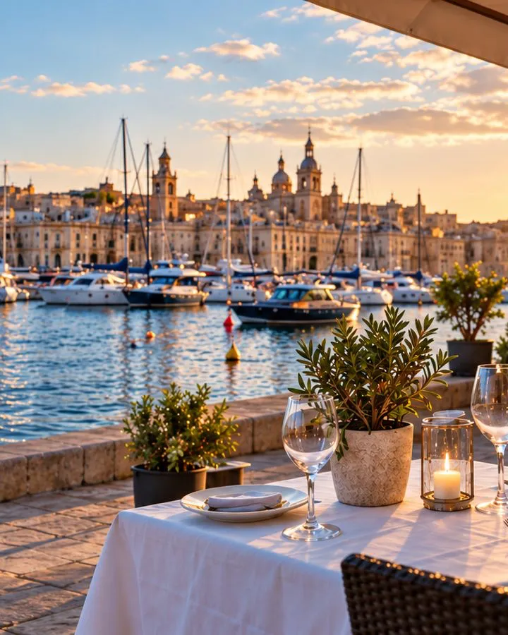 A harbour at golden hour, moored boats in the foreground and a domed skyline across the water